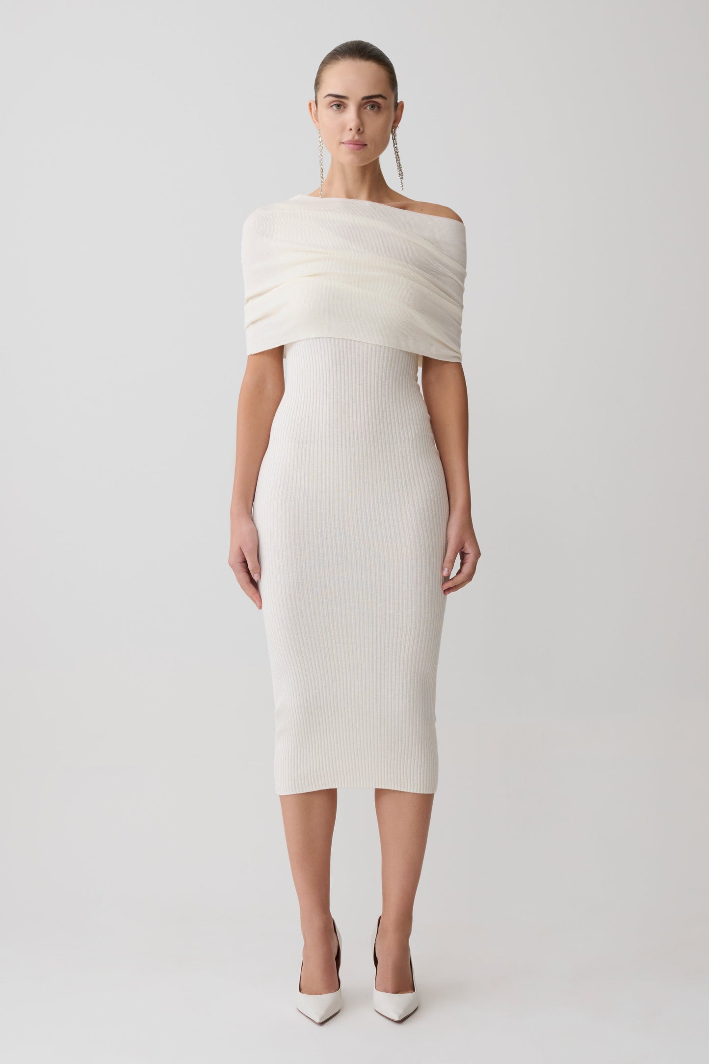 Zandie Cashmere Blend Knit Midi Dress - Ivory