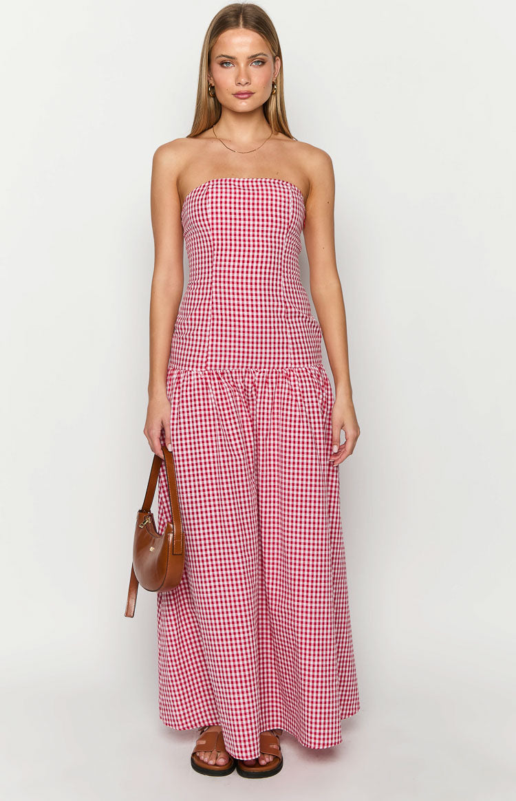 Angela Red Gingham Maxi Dress