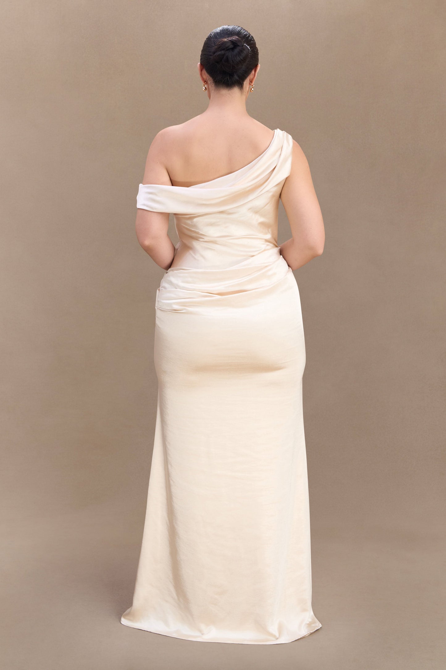 Dalia Off Shoulder Satin Maxi Dress - Blush Gold