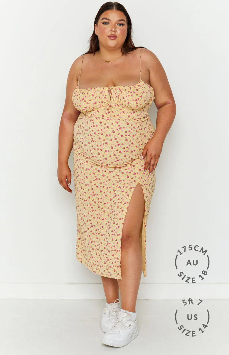 Paloma Yellow Floral Midi Dress