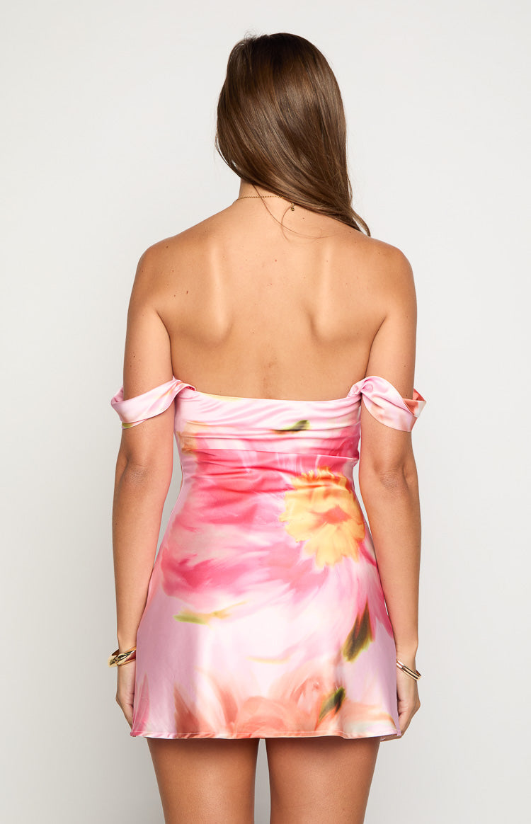 Zoella Pink Floral Off The Shoulder Mini Dress